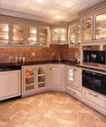 Modern kitchen with 5 Inch Antique Brass Cabinet Pull Handles, showcasing grooved texture non slip grip for farmhouse and industrial cabinetry.