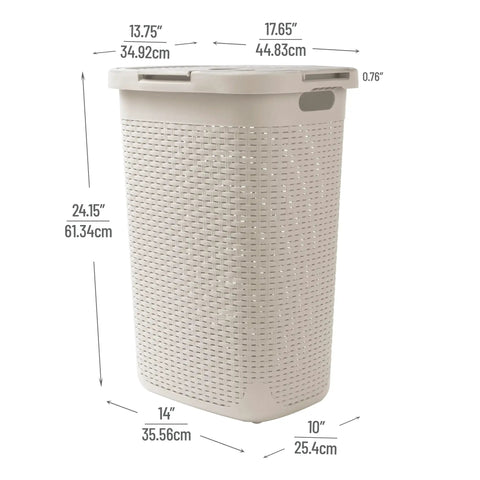 Slim Laundry Hamper With Lid 60L Tall Narrow Basket For Bathrooms Closets And Laundry Rooms Plastic Ivory Space Saver With Easy Carry Handle