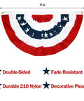Patriotic Pleated Fan Flags Set, 6 Pcs, 3 By 1.5 Feet American Buntings Banner, fade resistant nylon, decorative pleating
