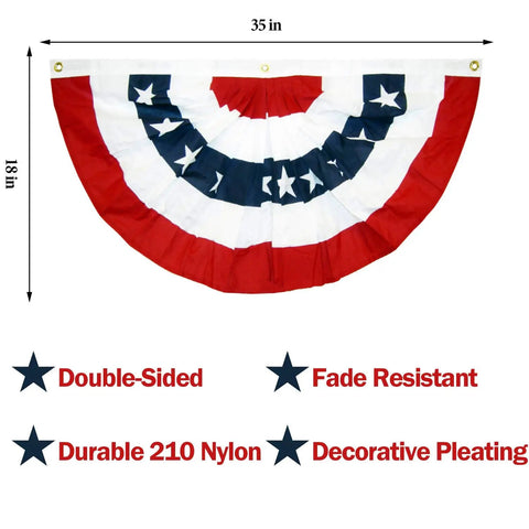 Patriotic Pleated Fan Flags Set, 6 Pcs, 3 By 1.5 Feet American Buntings Banner, fade resistant nylon, decorative pleating
