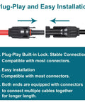 Plug-play installation of 10 AWG Solar MC4 Extension Cable 10ft with dual end connectors, red and black, for RV boat roof outdoor use.