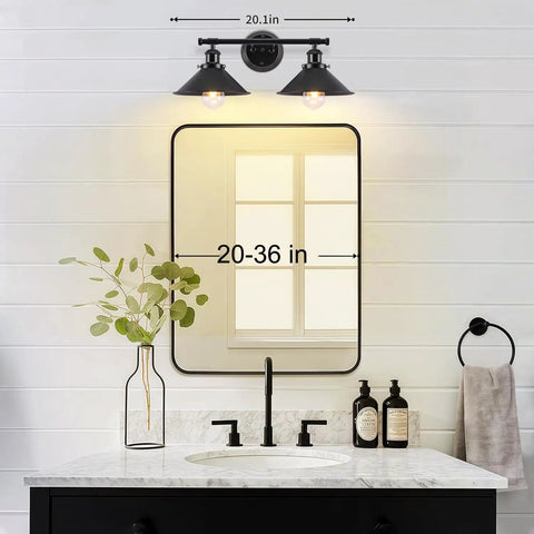 Two Light Matte Black Farmhouse Vanity Light Fixture For Bathroom, Rustic Industrial Wall Sconce Over Mirror, 20 Inch Long