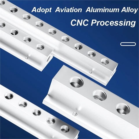 Heavy Duty T Type Aluminum Air Hose Inline Manifold Block Splitter For Standard And High Ventilation Pneumatic Systems 5 Way 7 Port Fitting