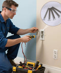Man repairing an electrical outlet using Forty Pack Super Long Outlet Screws Two Inch Flat Head White Painted Stainless Steel.