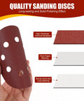 5-inch red hook-and-loop sanding disc with dust holes for a random orbital sander