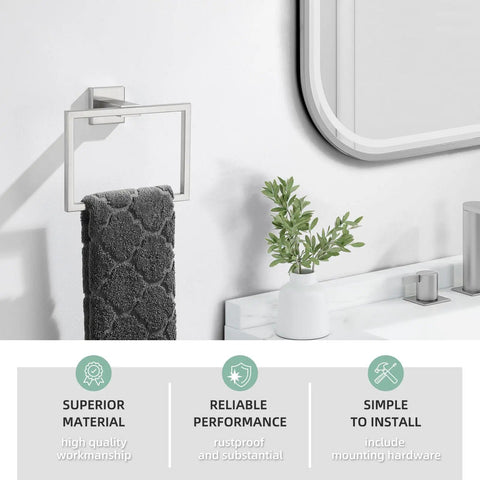 Simple Hand Towel Holder In Brushed Nickel Made From SUS 304 Stainless Steel Square Bathroom Towel Ring Wall Mount 7.09 Inches