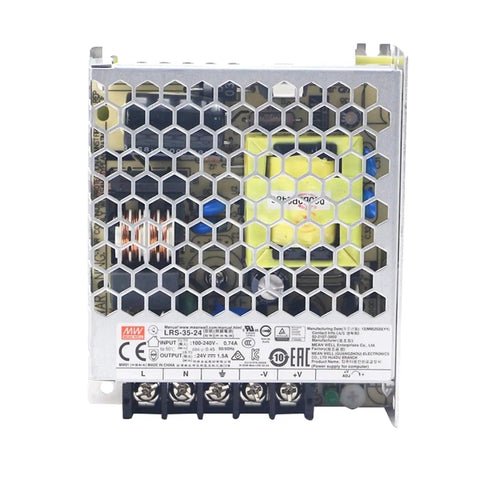 Rock Solid 35W Switching Power Supply with metal housing showcases internal components for reliable 24V at 1.5A efficiency.