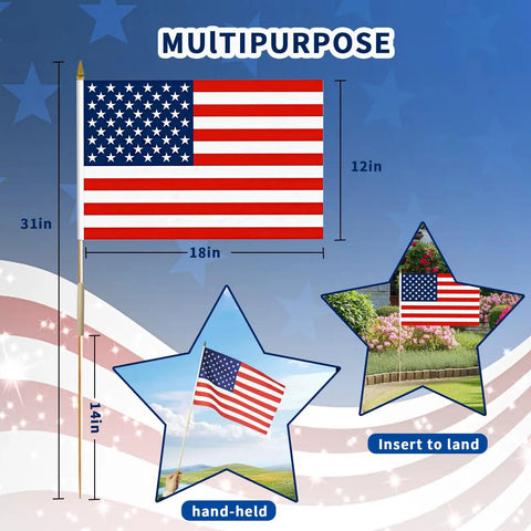 All American Flags On Sticks 12 By 18 Inch 12 Pack With 6 World Cup Themed Flags, Preassembled On Durable Wooden Poles