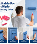Six Inch Mohair Paint Roller Covers With Sturdy Frame Kit Including Ten Extra Covers For Wall Painting Projects Featuring One Quarter Inch Nap in use painting a wall.