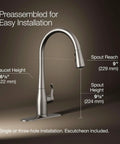 Works Like A Charm High Arch Kitchen Sink Faucet With Pull Down Sprayer And Three Spray Modes Brushed Stainless Steel Build height and spout reach details.