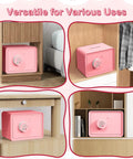 Kids Mini Safe Cash Box Pink Macaron With Coin And Bill Slot Keypad And Key Lock USB Backup Cute DIY Stickers in various room setups