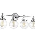 Four Light Chrome Bath Vanity Fixture With Globe Glass Uplight And Downlight 30 Inch Wide Hardwired Bulbs Not Included E26 Base