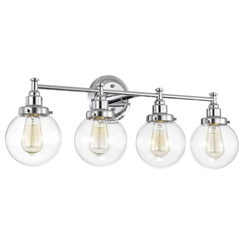 Four Light Chrome Bath Vanity Fixture With Globe Glass Uplight And Downlight 30 Inch Wide Hardwired Bulbs Not Included E26 Base