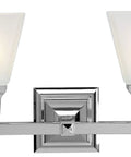 Mission Style Two Light Vanity Light In Polished Chrome With Frosted Glass Transitional Bathroom Fixture For Modern Homes
