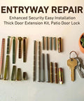 Beefy Thick Door Lock Extension Kit for Deep Doors with screws, keys, and adjustable tailpiece, fits SC1 SC4 KW1 keyways, on table.