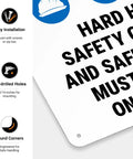 Construction Zone Danger Sign Requiring Hard Hats, Safety Glasses, And Safety Shoes For Job Sites, 10x14 Inches, 55 Mil Thick HDPS Material