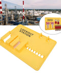 Lockout Tagout Station For Industrial Safety Deformation Proof Fifteen Point Two By Eleven Point Four Inches Tough As Nails PC Build Bright Safety Yellow Visibility Rugged Wall Mount Organizer For OSHA Compliance, yellow wall-mount lockout station with tags and padlocks