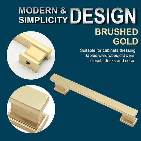 10 Pack 5 Inch Brushed Satin Brass Cabinet Handles For Dresser Drawers And Kitchen Cabinets With 5 Inch Hole Center, modern design