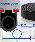 Cross-section view of DGSL black garage door bottom weather seal strip; 5/16 in T-end, 16 ft roll.