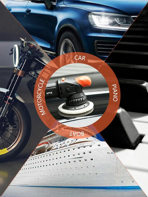 Image showing uses of Wool Buffing Polishing Pads Set For 6 Inch Car Polisher, 3 Pack (150mm) on car, motorcycle, piano, and boat.