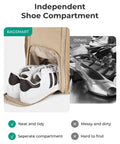 35L Travel Backpack For Women That Fits Under The Seat As A Personal Item, showing organized shoe compartment.