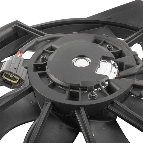 Premium Grade Radiator And AC Condenser Cooling Fan Assembly For Ford Focus 2012 To 2018 With 2.0L Motor close-up view of motor connection.