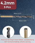 Kozelo 4.2 mm drill bit, 5-piece set, M2 high-speed steel twist drill, gold/black coating
