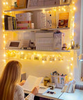 Bright 100 LED String Lights Indoor Outdoor 33 Ft With 8 Modes Warm White Plug In Connectable Fairy Twinkle Lights illuminating room