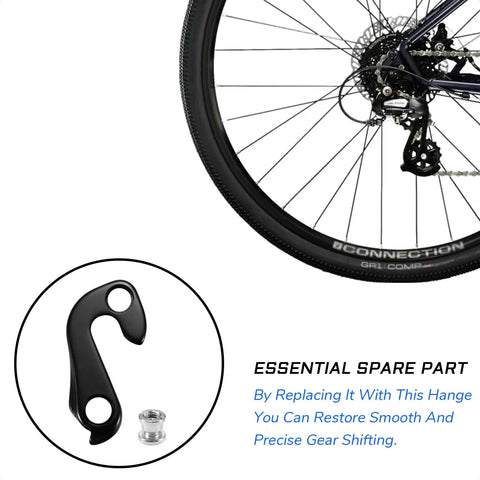 Derailleur Hanger Replacement Part For Trek FX And Dual Sport Bikes Aluminum Alloy near bike wheel showing hanger placement.
