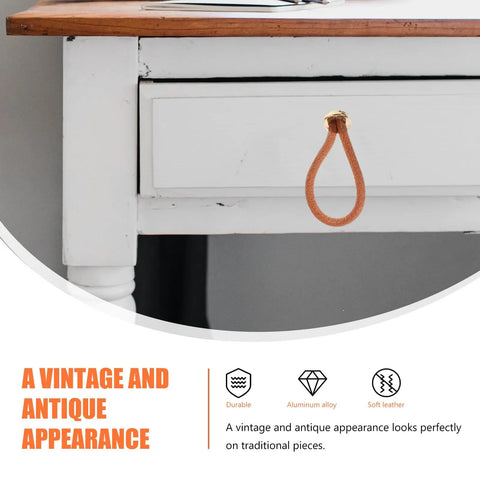 Old School Vintage Rope Cabinet Pull Handle Gold Tone for Small Drawers and Doors on white drawer with wood top