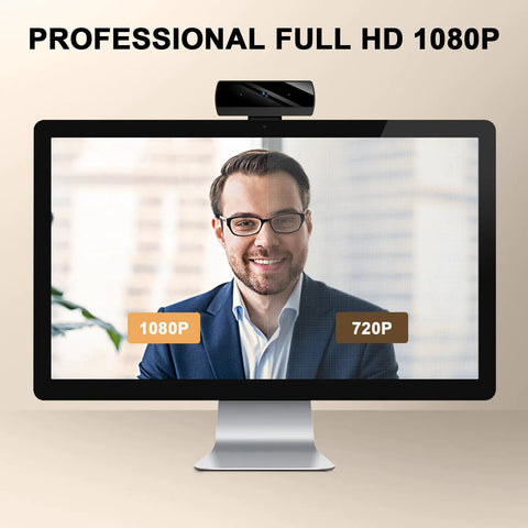 Plug And Go 1080P Webcam With Built In Mic And HD Light Correction comparing 1080P and 720P video quality on a computer.