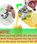 Stainless Steel Pour Spout Lid With Handle For Wide Mouth Jars in use, showing spillproof flip cap pouring orange juice