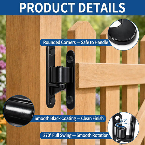 Beefy Heavy Duty Gate Hinges For Metal And Wood Fences, 304 Stainless Steel Construction, 600 LB Capacity in use on wood gate