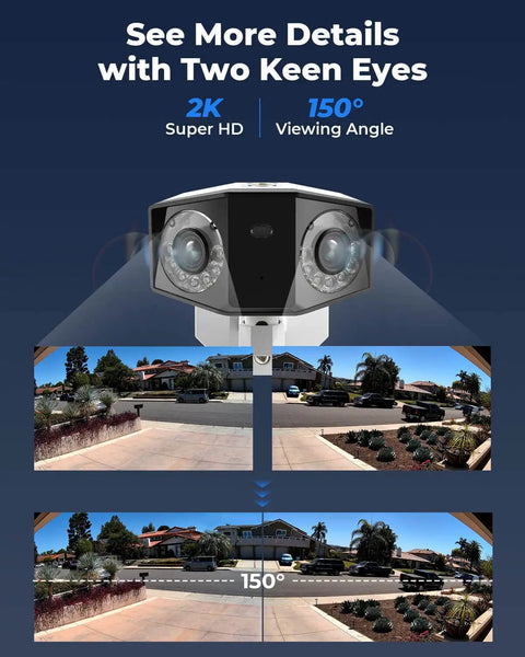 Outdoor Home PoE Security Camera System For Your Yard And Driveway With Dual Lens 150 Degree Field Of View 4MP And 2K