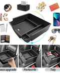 Kia Carnival 2025 2026 Center Console Organizer Tray With Coin Holder And Armrest Storage Box shown with various accessories