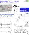 Ultra Compact 24V Electromagnetic Relay 1 Form C SPDT 1NO 1NC 6A For Plug And Play PLC Control UL Listed with dimensions and specs.