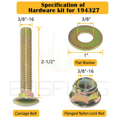 Two Pack Pulley Set With Flat Idler Pulleys 532194326 And 532194327 hardware specifications with bolt, washer, and lock nut