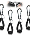 4Pack Glove Clips For Work Gloves Holders, Heavy Duty Belt Clips, black clips close-up. Durable wear resistant set for outdoor use.