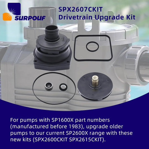 Drivetrain Upgrade Replacement Kit Fits Hayward Superpump Pumps 1 HP SP1600X shown with components and gaskets