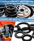 Food Grade Silicone Grease For Faucets And O Rings Valve Rubber Seals Pool Pump Lube displayed with rings and gears