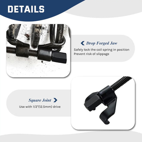 Close-up of drop forged jaw and square joint of 14 Inch Coil Spring Compressor Tool For MacPherson Suspension Struts Heavy Duty