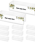 Set Of 10 Clear Cubicle Name Plate Holders For 2.25 Inch Wall Cubicle Signs, displaying custom name template with floral accents