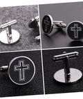 Cross Cufflinks For Men Titanium Steel Black Polished Decor Button Set For Tuxedo Dress Shirts Durable Formal And Casual Wear