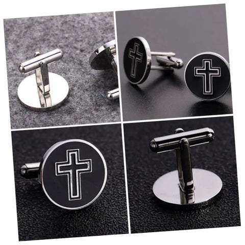 Cross Cufflinks For Men Titanium Steel Black Polished Decor Button Set For Tuxedo Dress Shirts Durable Formal And Casual Wear