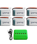 Six Pack 3.7V 420mAh 25C LiPo Batteries With Six In One Molex Charger for RC Drones Quadcopters Gliders and Robots