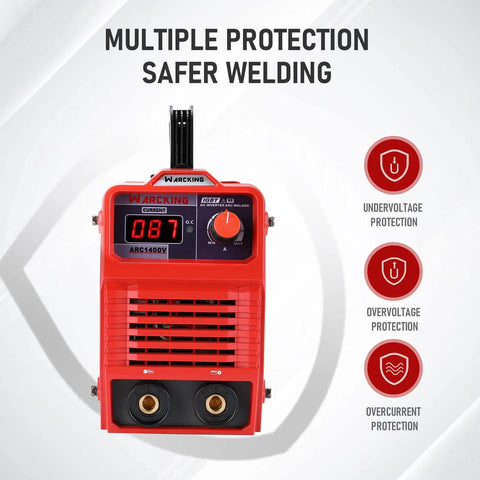 Front view of the Beast Dual Voltage 140A Digital Stick Welder With 110 220V IGBT Inverter Arc Welder showing safety features.