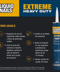 Instruction guide and packaging for Extreme Heavy Duty Construction Adhesive 10 Oz That Binds In Extreme Temps All Weather All Season Performance 2X Stronger Than Fasteners Alone 30 Ft Coverage With A One Quarter Inch Bead Durable Plastic Tube For Outdoor Storage