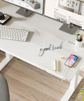 Glass Top Standing Desk With Drawers, 48x24 Inch Adjustable Sit-Stand Desk With Electric Height Lift, white office setting