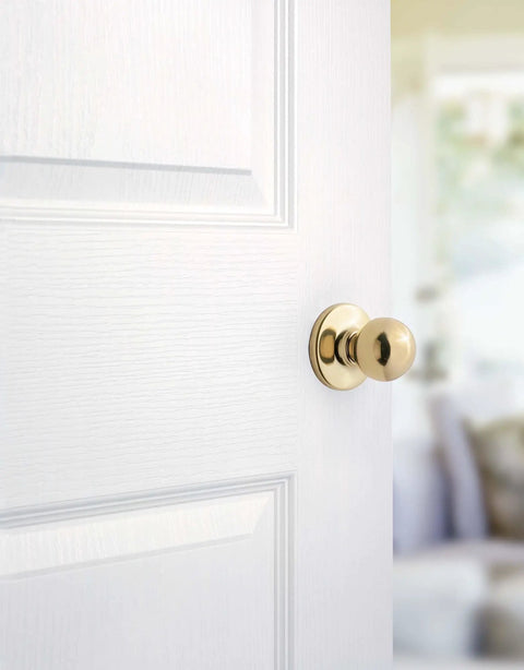 Polo Interior Passage Door Knob For Closet And Hallway Doors, Non Locking Doorknob In Satin Nickel With Microban Protection on white door