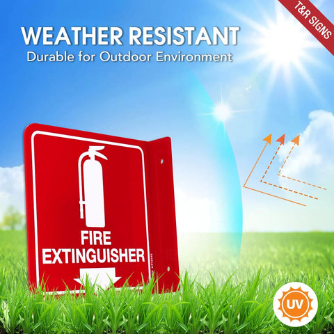 Fire Extinguisher Sign With Down Arrow 4 Pack 6 X 6 Inches Acrylic Wall Signs With 2 Pre Drilled Holes Includes Screws Or Adhesive Strips Durable UV Resistant Ink